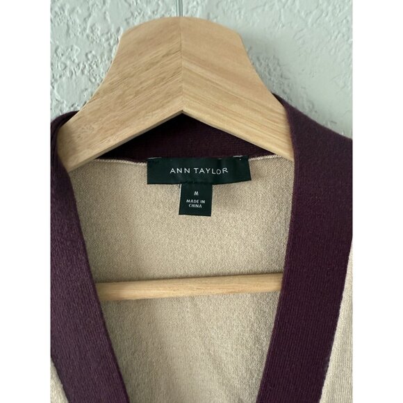 Ann Taylor Button Pocket V-neck Cropped Cardigan Brown Preppy Academia Boho M - Picture 6 of 9